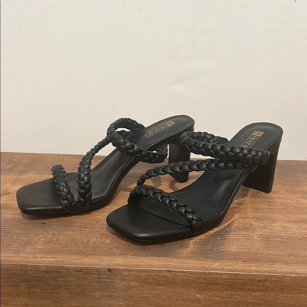 IDIFU Black Chunky Heeled Sandals